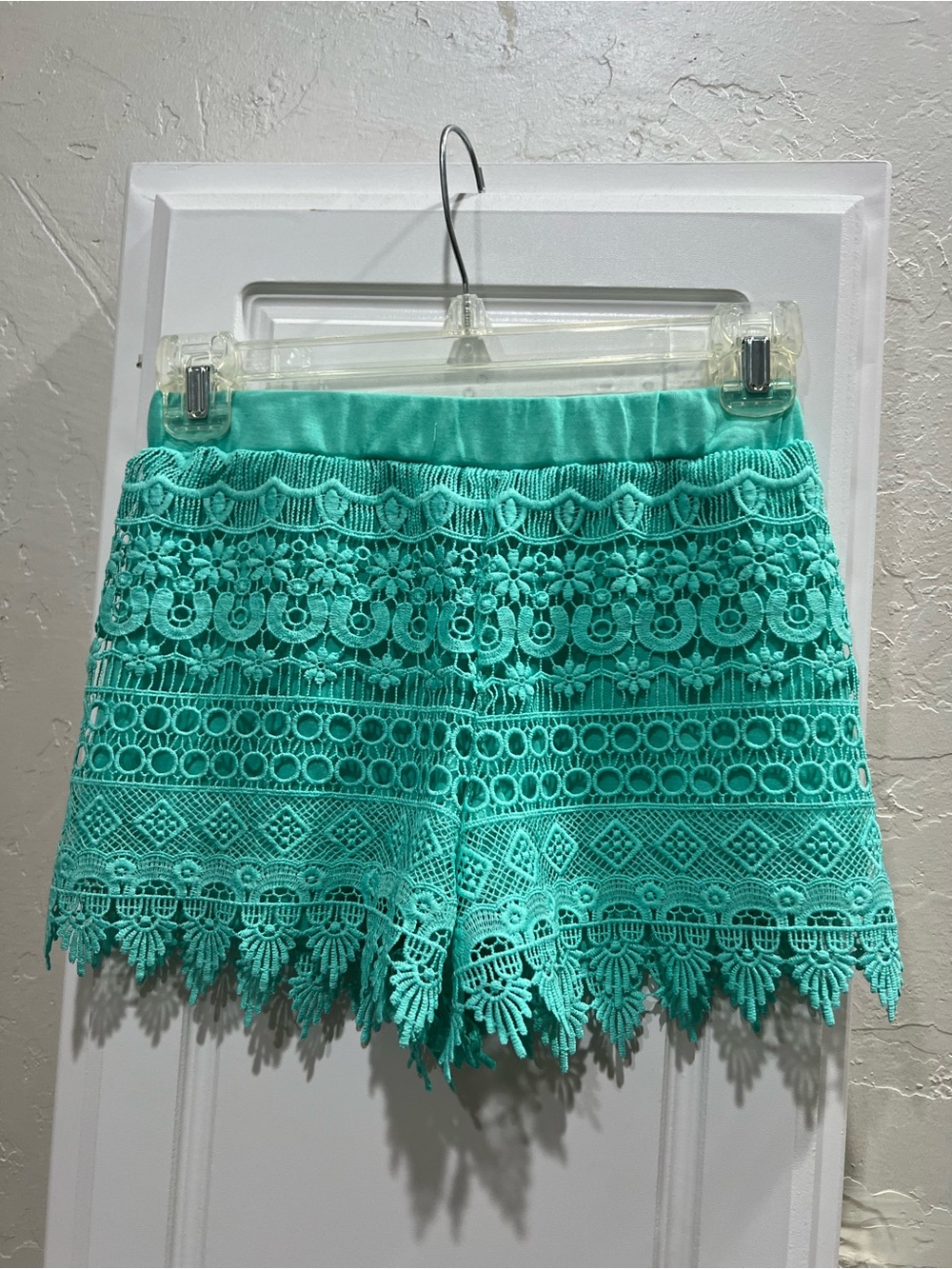 Self Esteem Teal Crochet Lace Shorts